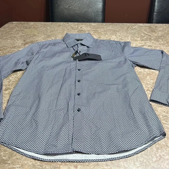 AKA men shirt , NWT ,slim fit,blur,white,tan print,cotton  100, AKAC1330,career - Picture 5 of 12